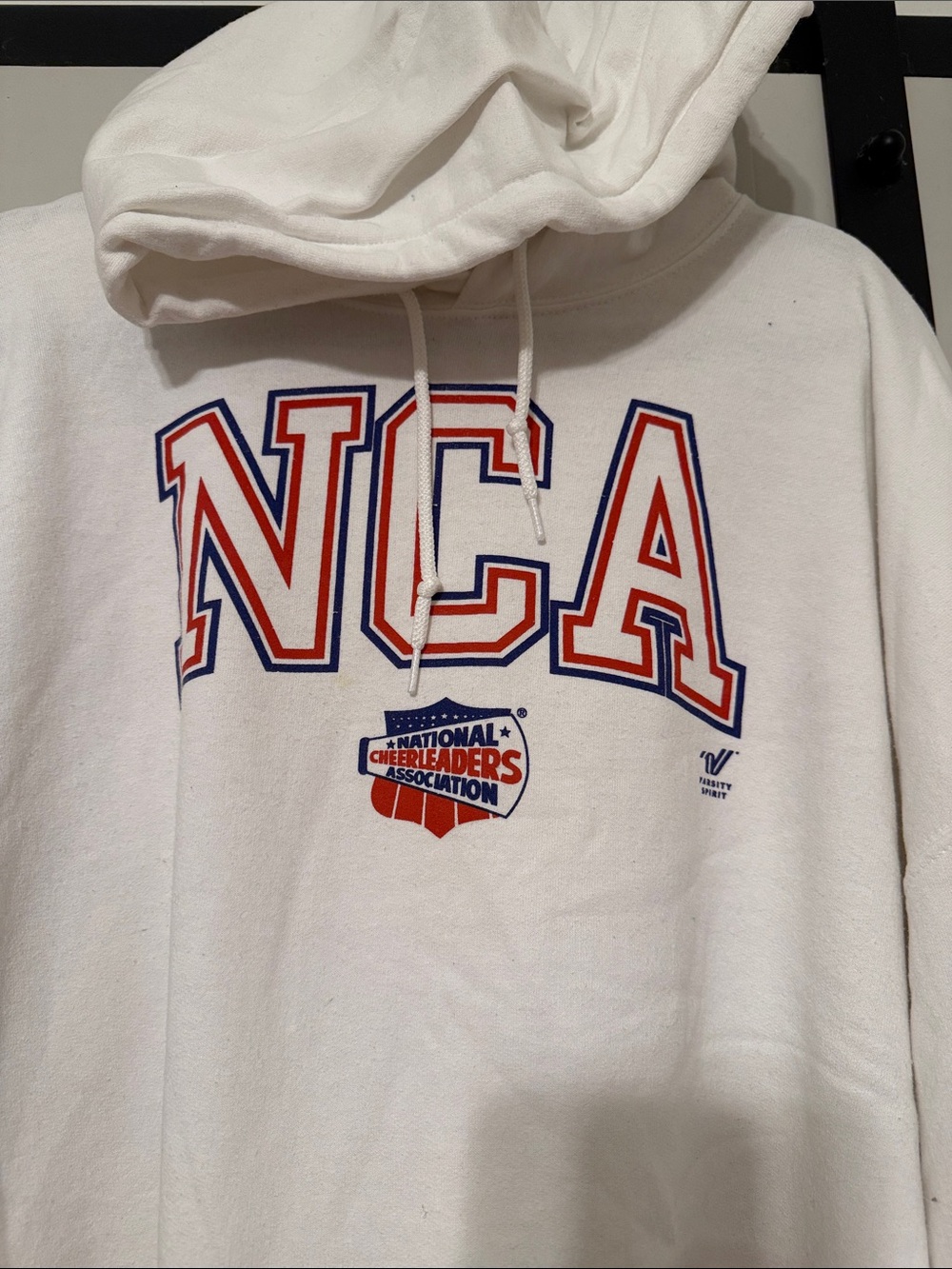 Varsity White Crewneck Sweatshirt with Red & Blue NCA Logo - Picture 3 of 3